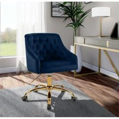 Best deal 💯 UrbanPro Contemporary Swivel Adjustable Navy Velvet And Gold Office Chair 🔥 -Deals Writing Desks Store 2517054 1 L