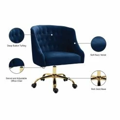 Best deal 💯 UrbanPro Contemporary Swivel Adjustable Navy Velvet And Gold Office Chair 🔥 -Deals Writing Desks Store 2517054 6 L