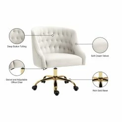 Best Sale 🛒 UrbanPro Contemporary Swivel Adjustable Cream Velvet And Gold Office Chair 😍 -Deals Writing Desks Store 2517055 6 L