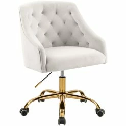 Best Sale 🛒 UrbanPro Contemporary Swivel Adjustable Cream Velvet And Gold Office Chair 😍 -Deals Writing Desks Store 2517055 L