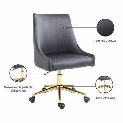 Budget ✨ UrbanPro Contemporary Swivel Adjustable Gray Velvet And Gold Office Chair 👍 14 Budget ✨ UrbanPro Contemporary Swivel Adjustable Gray Velvet And Gold Office Chair 👍 -Deals Writing Desks Store 2517056 3 L