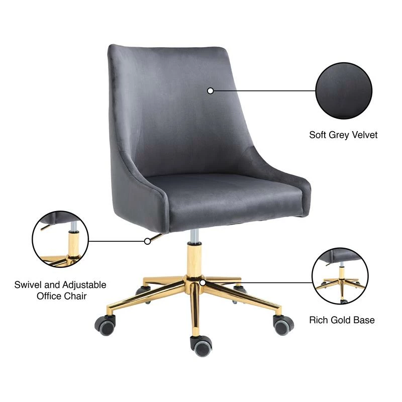 Budget ✨ UrbanPro Contemporary Swivel Adjustable Gray Velvet And Gold Office Chair 👍 6 Budget ✨ UrbanPro Contemporary Swivel Adjustable Gray Velvet And Gold Office Chair 👍 - Image 4