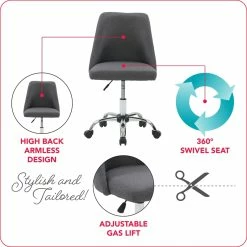 Discount 💯 UrbanPro Contemporary Fabric Upholstered Armless Task Chair In Dark Gray ❤️ -Deals Writing Desks Store 2517088 6 L