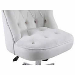 Hot Sale 🧨 Alexent Velvet Office Chair With Adjustable 360 Degree Swivel In White 👍 -Deals Writing Desks Store 2517328 11 L