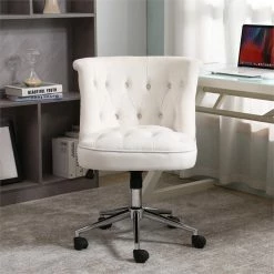Hot Sale 🧨 Alexent Velvet Office Chair With Adjustable 360 Degree Swivel In White 👍 -Deals Writing Desks Store 2517328 15 L