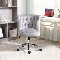 Discount 🌟 Alexent Velvet Office Chair With Adjustable 360 Degree Swivel In Gray 💯 -Deals Writing Desks Store 2517330 1 L