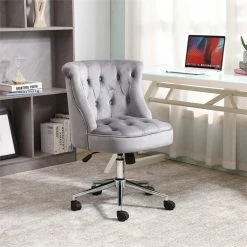 Discount 🌟 Alexent Velvet Office Chair With Adjustable 360 Degree Swivel In Gray 💯 -Deals Writing Desks Store 2517330 15 L