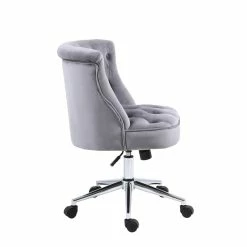 Discount 🌟 Alexent Velvet Office Chair With Adjustable 360 Degree Swivel In Gray 💯 -Deals Writing Desks Store 2517330 3 L