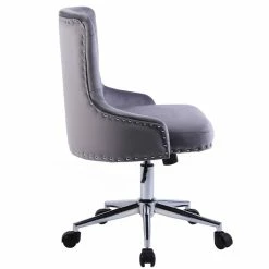 Outlet 💯 Alexent Mid-Century Velvet Office Chair With Adjustable Height In Gray 🧨 -Deals Writing Desks Store 2517331 2 L