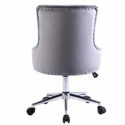 Outlet 💯 Alexent Mid-Century Velvet Office Chair With Adjustable Height In Gray 🧨 -Deals Writing Desks Store 2517331 3 L
