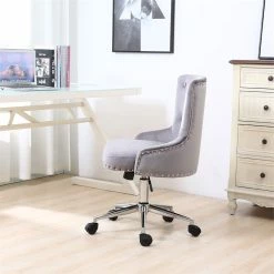Outlet 💯 Alexent Mid-Century Velvet Office Chair With Adjustable Height In Gray 🧨 -Deals Writing Desks Store 2517331 7 L
