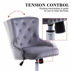 Outlet 💯 Alexent Mid-Century Velvet Office Chair With Adjustable Height In Gray 🧨 -Deals Writing Desks Store 2517331 9 L