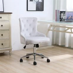 New 🔔 Alexent Mid-Century Velvet Office Chair With Adjustable Height In Ash 🎉 -Deals Writing Desks Store 2517332 1 L 1