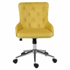 Flash Sale 🔥 Alexent Mid-Century Velvet Office Chair With Adjustable Height In Yellow 🌟 -Deals Writing Desks Store 2517333 2 L