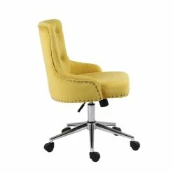 Flash Sale 🔥 Alexent Mid-Century Velvet Office Chair With Adjustable Height In Yellow 🌟 -Deals Writing Desks Store 2517333 3 L