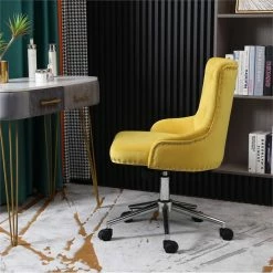Flash Sale 🔥 Alexent Mid-Century Velvet Office Chair With Adjustable Height In Yellow 🌟 -Deals Writing Desks Store 2517333 8 L
