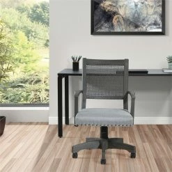 Best Pirce ✨ OSP Home Furnishings Deluxe Cane Back Bankers Chair In Gray Fabric Seat 🛒 -Deals Writing Desks Store 2520959 2 L