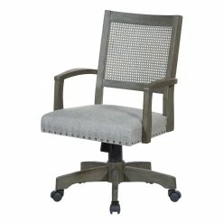 Best Pirce ✨ OSP Home Furnishings Deluxe Cane Back Bankers Chair In Gray Fabric Seat 🛒 -Deals Writing Desks Store 2520959 9 L