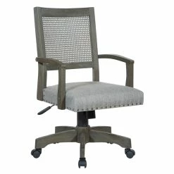 Best Pirce ✨ OSP Home Furnishings Deluxe Cane Back Bankers Chair In Gray Fabric Seat 🛒