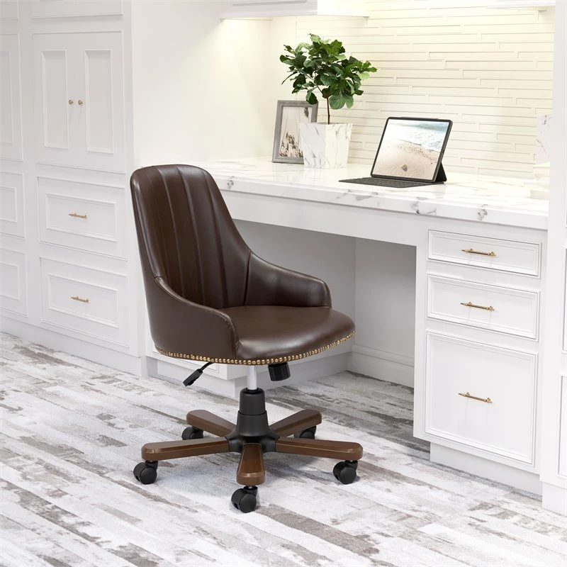Budget 🔥 Eden Home Modern Birch Wood Office Chair In Brown 🔥 4 Budget 🔥 Eden Home Modern Birch Wood Office Chair In Brown 🔥 - Image 2