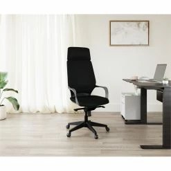 Promo 😉 Unique Furniture Highback Polyester Fabric Seat Office Chair In Black 🔔 -Deals Writing Desks Store 2557963 3 L