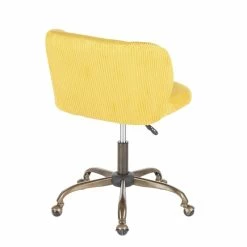 Outlet 👍 LumiSource Fran Fabric Foam And Painted Steel Task Chair In Antique/Yellow 🛒 -Deals Writing Desks Store 2561249 4 L