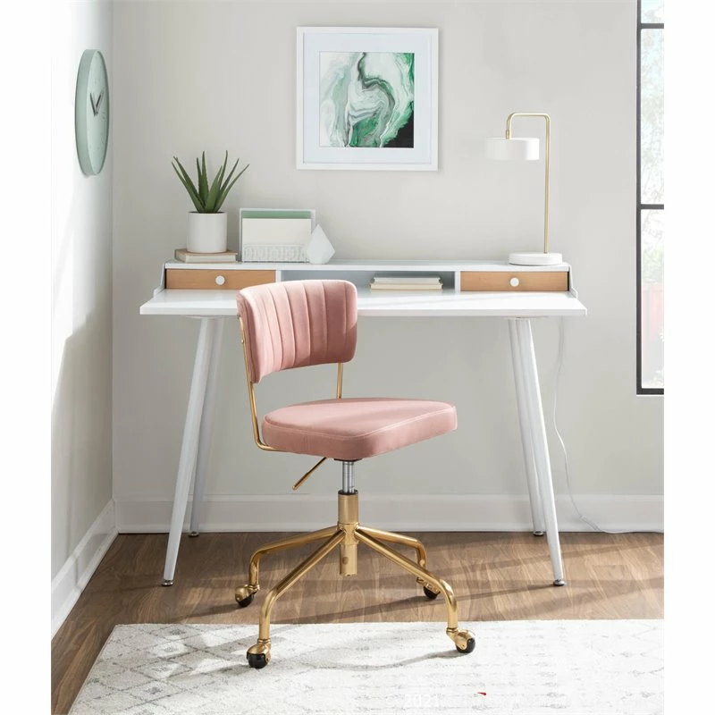Cheap ❤️ LumiSource Tania Velvet Fabric And Painted Steel Task Chair In Gold/Pink 😉 4 Cheap ❤️ LumiSource Tania Velvet Fabric And Painted Steel Task Chair In Gold/Pink 😉 - Image 2