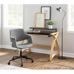 Promo 👏 LumiSource Vintage Flair Metal And Fabric Office Chair In Black/Gray 🌟 -Deals Writing Desks Store 2561266 10 L