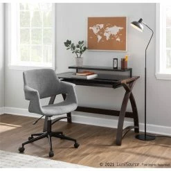 Promo 👏 LumiSource Vintage Flair Metal And Fabric Office Chair In Black/Gray 🌟 -Deals Writing Desks Store 2561266 8 L