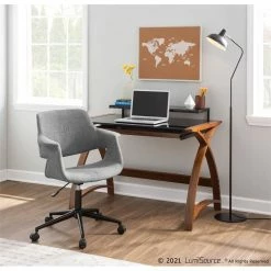 Promo 👏 LumiSource Vintage Flair Metal And Fabric Office Chair In Black/Gray 🌟 -Deals Writing Desks Store 2561266 9 L