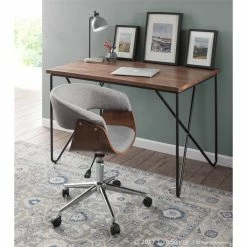 Cheapest 🤩 LumiSource Vintage Mod Metal Wood And Fabric Office Chair In Walnut/Light Gray 😉 -Deals Writing Desks Store 2561267 1 L