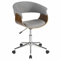 Cheapest 🤩 LumiSource Vintage Mod Metal Wood And Fabric Office Chair In Walnut/Light Gray 😉 -Deals Writing Desks Store 2561267 2 L