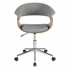 Cheapest 🤩 LumiSource Vintage Mod Metal Wood And Fabric Office Chair In Walnut/Light Gray 😉 -Deals Writing Desks Store 2561267 3 L