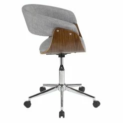 Cheapest 🤩 LumiSource Vintage Mod Metal Wood And Fabric Office Chair In Walnut/Light Gray 😉 -Deals Writing Desks Store 2561267 4 L