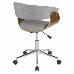 Cheapest 🤩 LumiSource Vintage Mod Metal Wood And Fabric Office Chair In Walnut/Light Gray 😉 -Deals Writing Desks Store 2561267 5 L