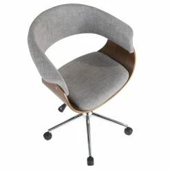 Cheapest 🤩 LumiSource Vintage Mod Metal Wood And Fabric Office Chair In Walnut/Light Gray 😉 -Deals Writing Desks Store 2561267 7 L
