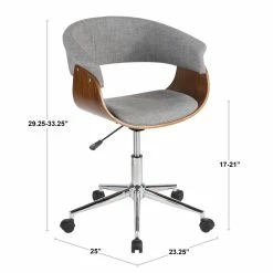 Cheapest 🤩 LumiSource Vintage Mod Metal Wood And Fabric Office Chair In Walnut/Light Gray 😉 -Deals Writing Desks Store 2561267 9 L