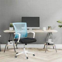 New 🛒 UrbanPro Ergonomic Fabric Mesh Back Office Chair In Teal Blue 🌟 -Deals Writing Desks Store 2561819 5 L