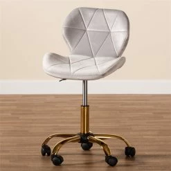 Best Pirce 🛒 Baxton Studio Savara Grey Velvet Fabric And Gold Metal Swivel Office Chair 🔥 -Deals Writing Desks Store 2574321 10 L