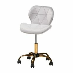 Best Pirce 🛒 Baxton Studio Savara Grey Velvet Fabric And Gold Metal Swivel Office Chair 🔥 -Deals Writing Desks Store 2574321 4 L