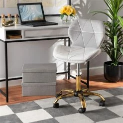 Best Pirce 🛒 Baxton Studio Savara Grey Velvet Fabric And Gold Metal Swivel Office Chair 🔥 -Deals Writing Desks Store 2574321 9 L