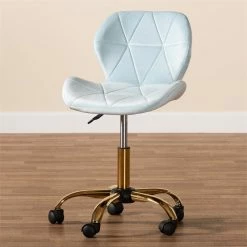 Buy 😀 Baxton Studio Savara Aqua Velvet Fabric And Gold Metal Swivel Office Chair ⌛ -Deals Writing Desks Store 2574322 10 L
