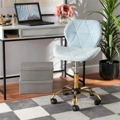 Buy 😀 Baxton Studio Savara Aqua Velvet Fabric And Gold Metal Swivel Office Chair ⌛ -Deals Writing Desks Store 2574322 9 L