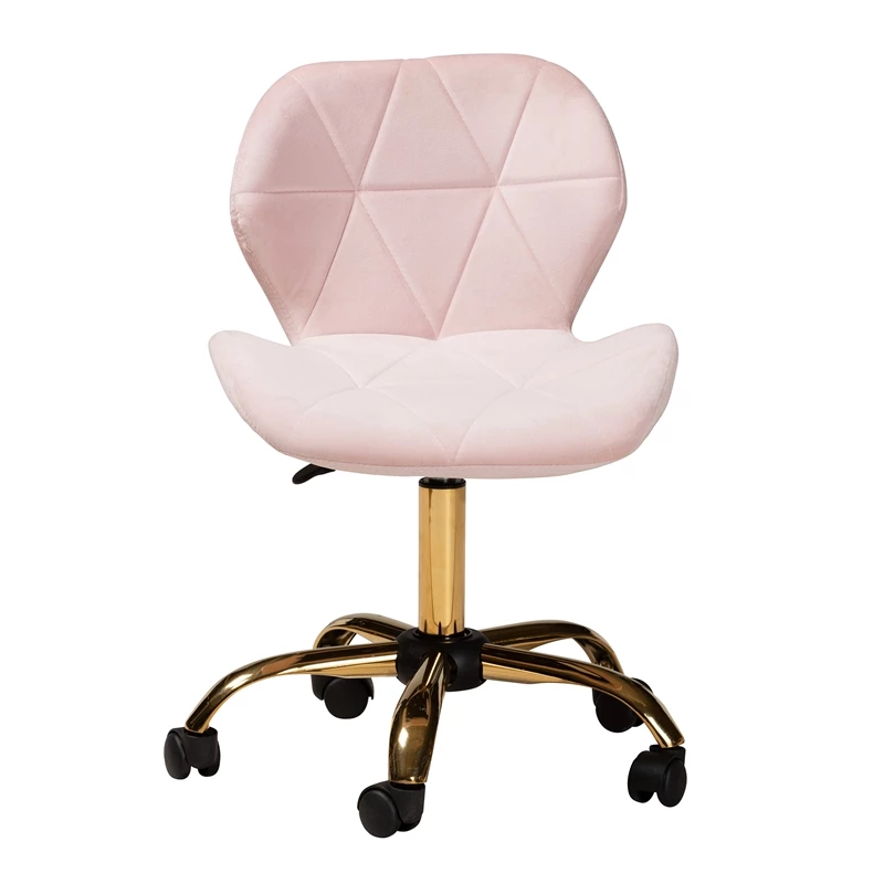 Hot Sale 😀 Baxton Studio Savara Pink Velvet Fabric And Gold Metal Swivel Office Chair 💯 4 Hot Sale 😀 Baxton Studio Savara Pink Velvet Fabric And Gold Metal Swivel Office Chair 💯 - Image 2