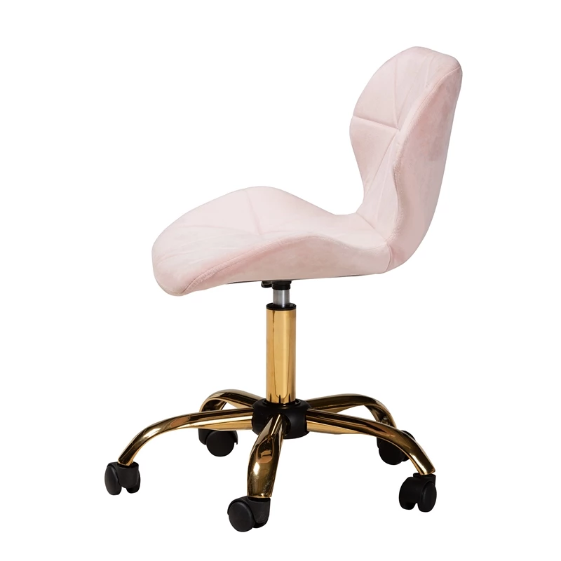 Hot Sale 😀 Baxton Studio Savara Pink Velvet Fabric And Gold Metal Swivel Office Chair 💯 5 Hot Sale 😀 Baxton Studio Savara Pink Velvet Fabric And Gold Metal Swivel Office Chair 💯 - Image 3