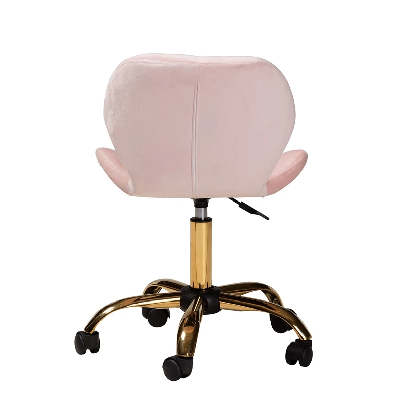 Hot Sale 😀 Baxton Studio Savara Pink Velvet Fabric And Gold Metal Swivel Office Chair 💯 6 Hot Sale 😀 Baxton Studio Savara Pink Velvet Fabric And Gold Metal Swivel Office Chair 💯 - Image 4