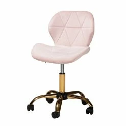 Hot Sale 😀 Baxton Studio Savara Pink Velvet Fabric And Gold Metal Swivel Office Chair 💯 19 Hot Sale 😀 Baxton Studio Savara Pink Velvet Fabric And Gold Metal Swivel Office Chair 💯 -Deals Writing Desks Store 2574323 4 L