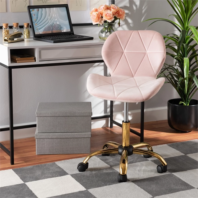 Hot Sale 😀 Baxton Studio Savara Pink Velvet Fabric And Gold Metal Swivel Office Chair 💯 12 Hot Sale 😀 Baxton Studio Savara Pink Velvet Fabric And Gold Metal Swivel Office Chair 💯 - Image 10