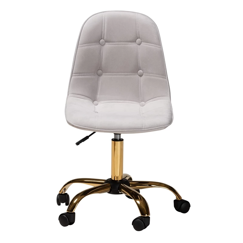 Hot Sale 👏 Baxton Studio Kabira Grey Velvet Fabric And Gold Metal Swivel Office Chair 🛒 4 Hot Sale 👏 Baxton Studio Kabira Grey Velvet Fabric And Gold Metal Swivel Office Chair 🛒 - Image 2