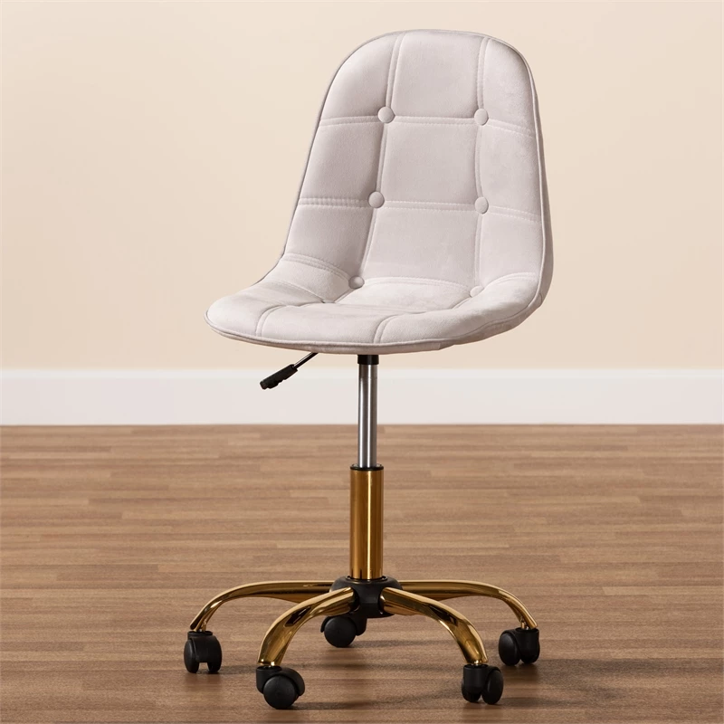 Hot Sale 👏 Baxton Studio Kabira Grey Velvet Fabric And Gold Metal Swivel Office Chair 🛒 13 Hot Sale 👏 Baxton Studio Kabira Grey Velvet Fabric And Gold Metal Swivel Office Chair 🛒 - Image 11